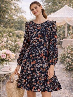 KACHEL X Anthropologie Black Multicolor Floral Long Sleeve Dress